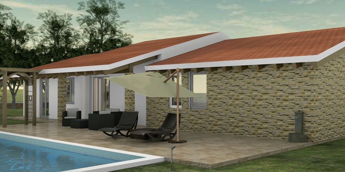villetta con piscina rendering esterno